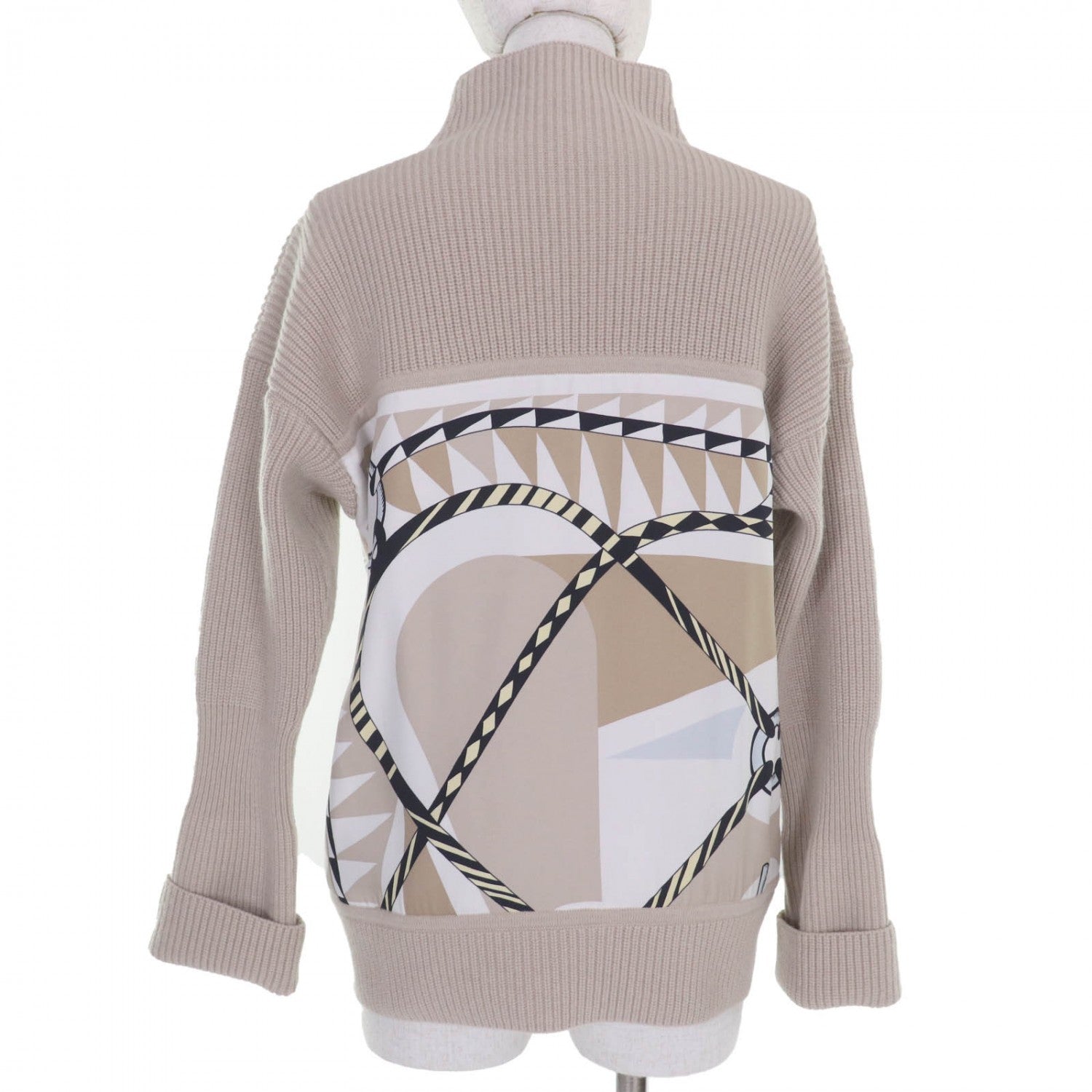 Knit Silk Figure Artistique Handbag Beige Travel Bag