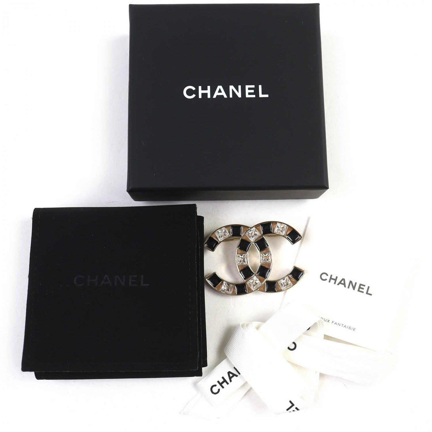 Chanel Brooch ABE829 B25C Plated Black Gold Handbag