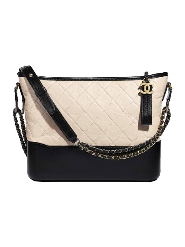 Gabrielle Calfskin Small Hobo Cross Bag Beige Black Chanel