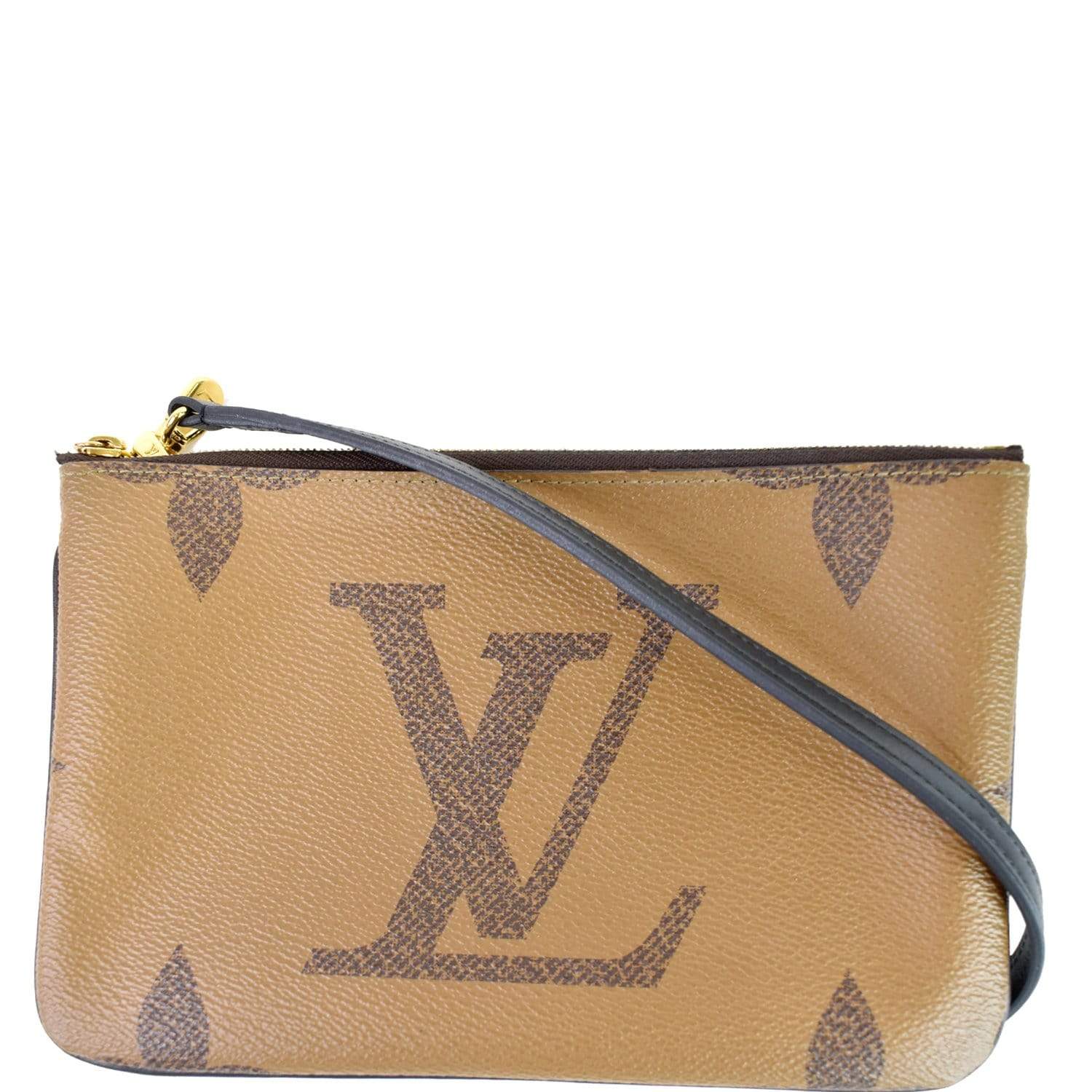 Louis Double Zip Pochette Reverse Giant Shoulder Monogram Brown Shoulder Bag