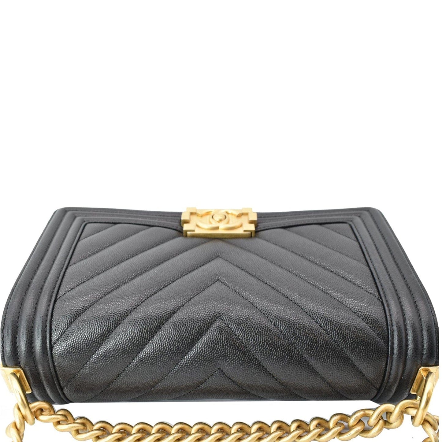 Chanel Boy Flap Chevron Leather Black Travel Bag