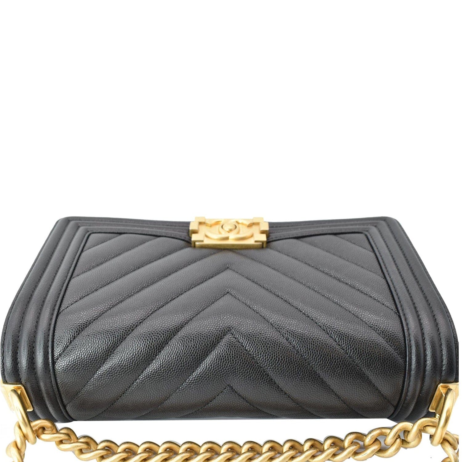 Chanel Boy Flap Chevron Leather Black Travel Bag