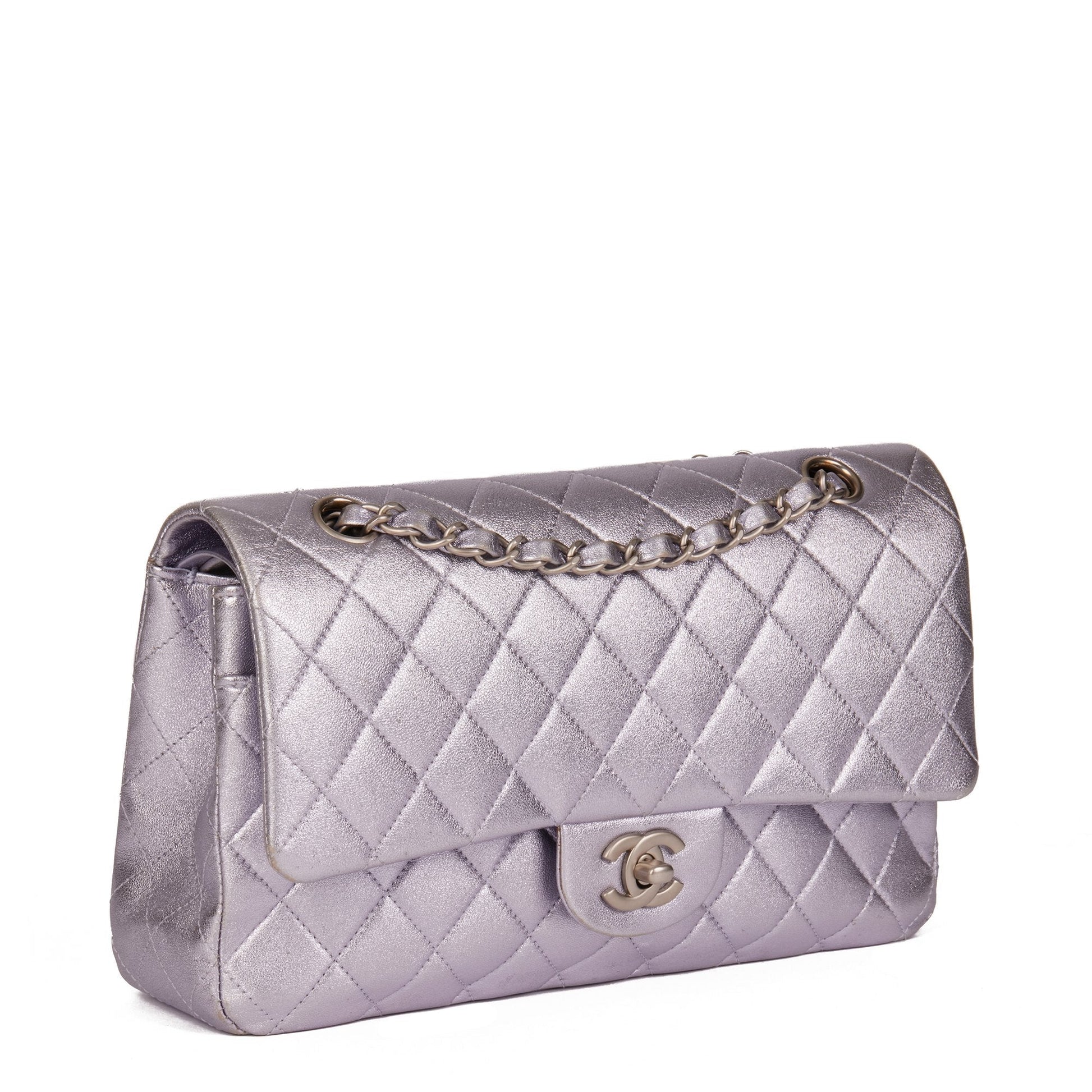 Chanel Pale Purple Quilted Metallic Lambskin Medium Classic Double Flap Bag