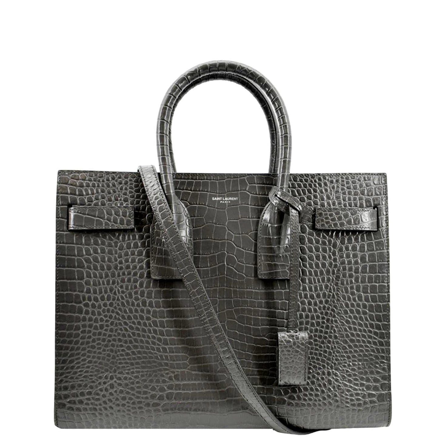 YSL Saint Laurent Saint Sac De Jour Crocodile Embossed Satchel Travel Bag