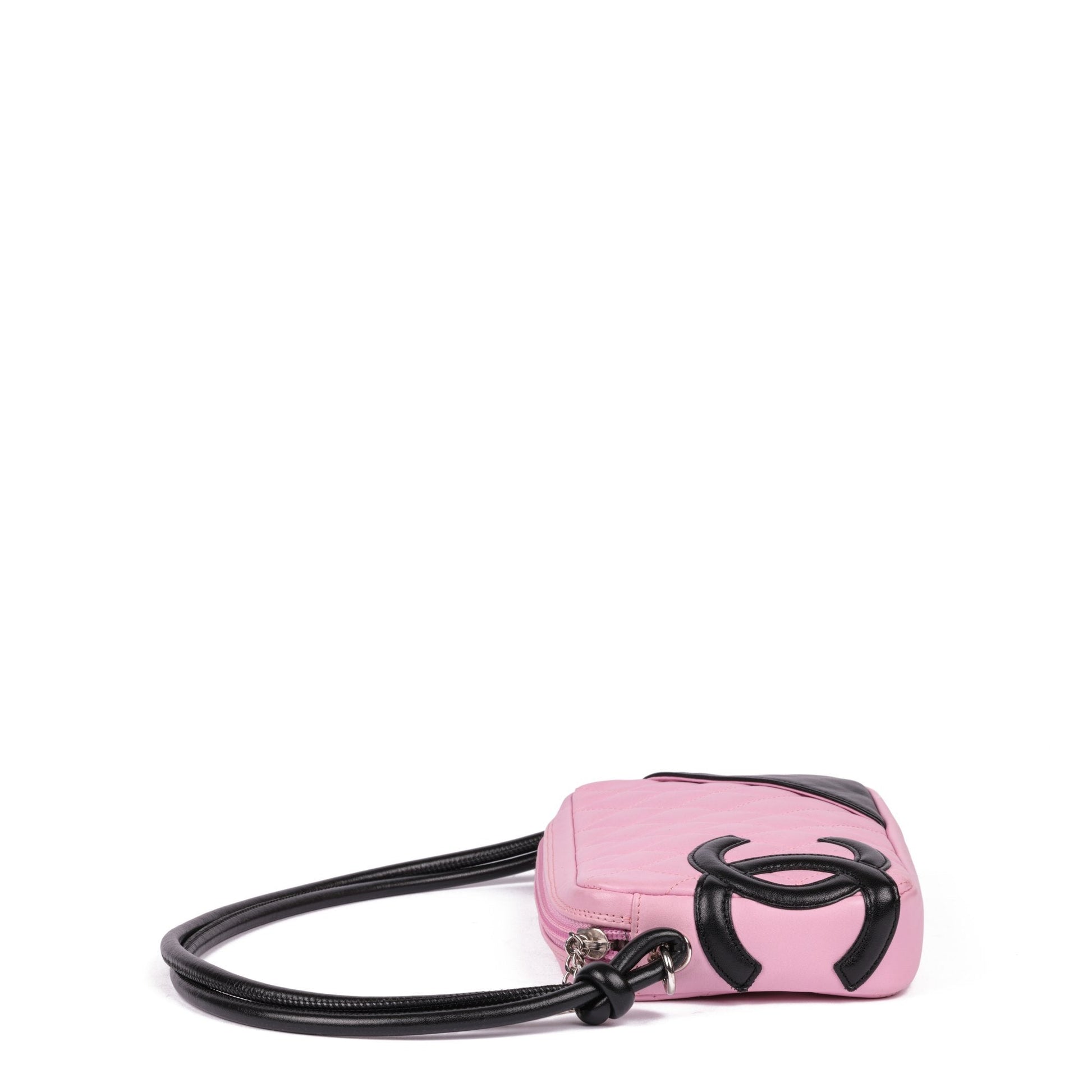Chanel Pink & Black Quilted Lambskin Cambon Shoulder Pochette Shoulder Bag