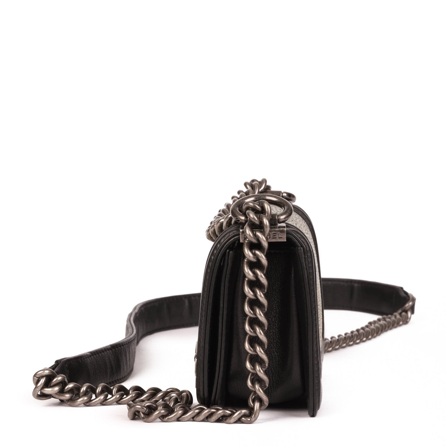 Chanel Black Lambskin & Hologram Galuchat Micro Le Boy Shoulder Bag