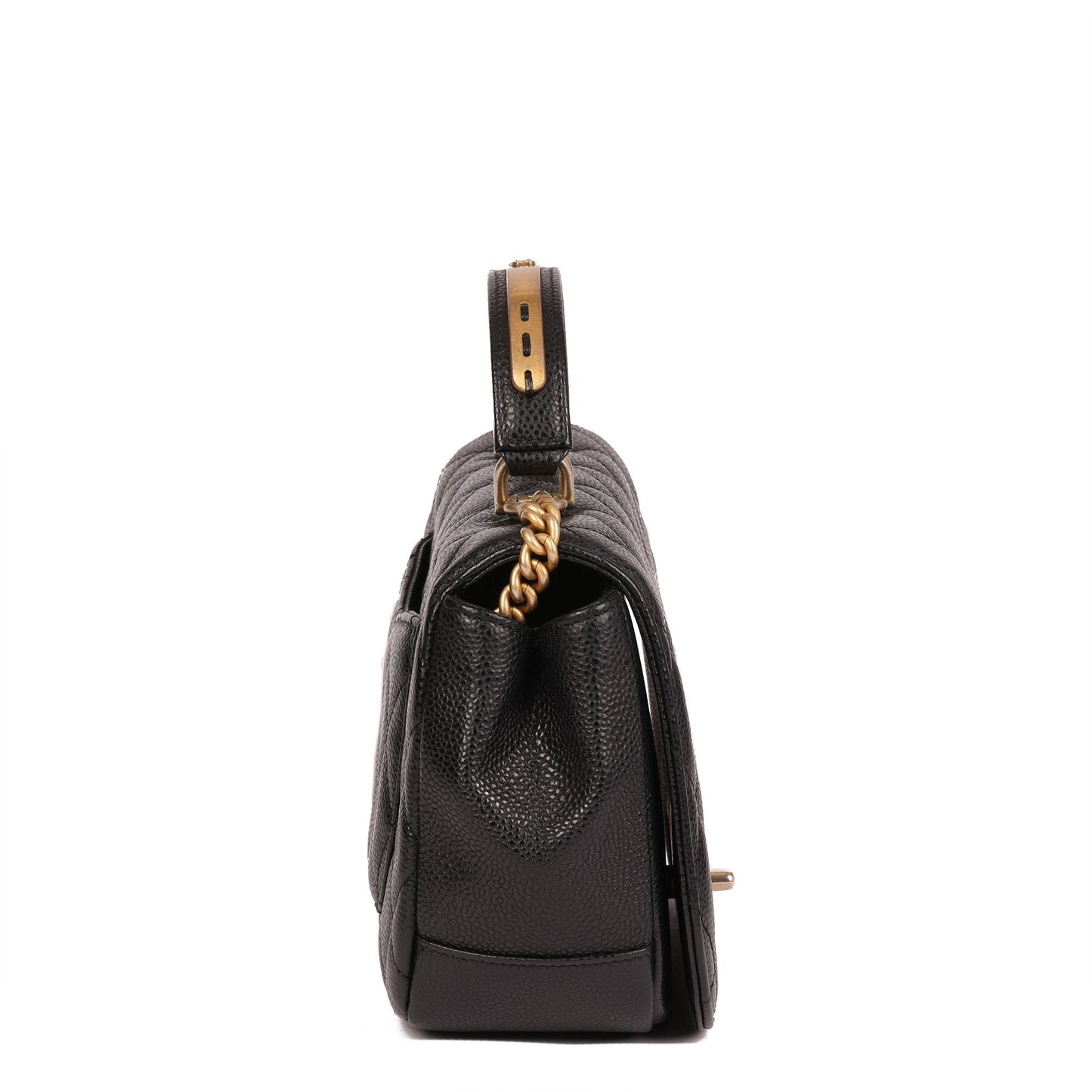 Chanel Black Quilted Caviar Leather Medium Classic Top Handle Flap Bag
