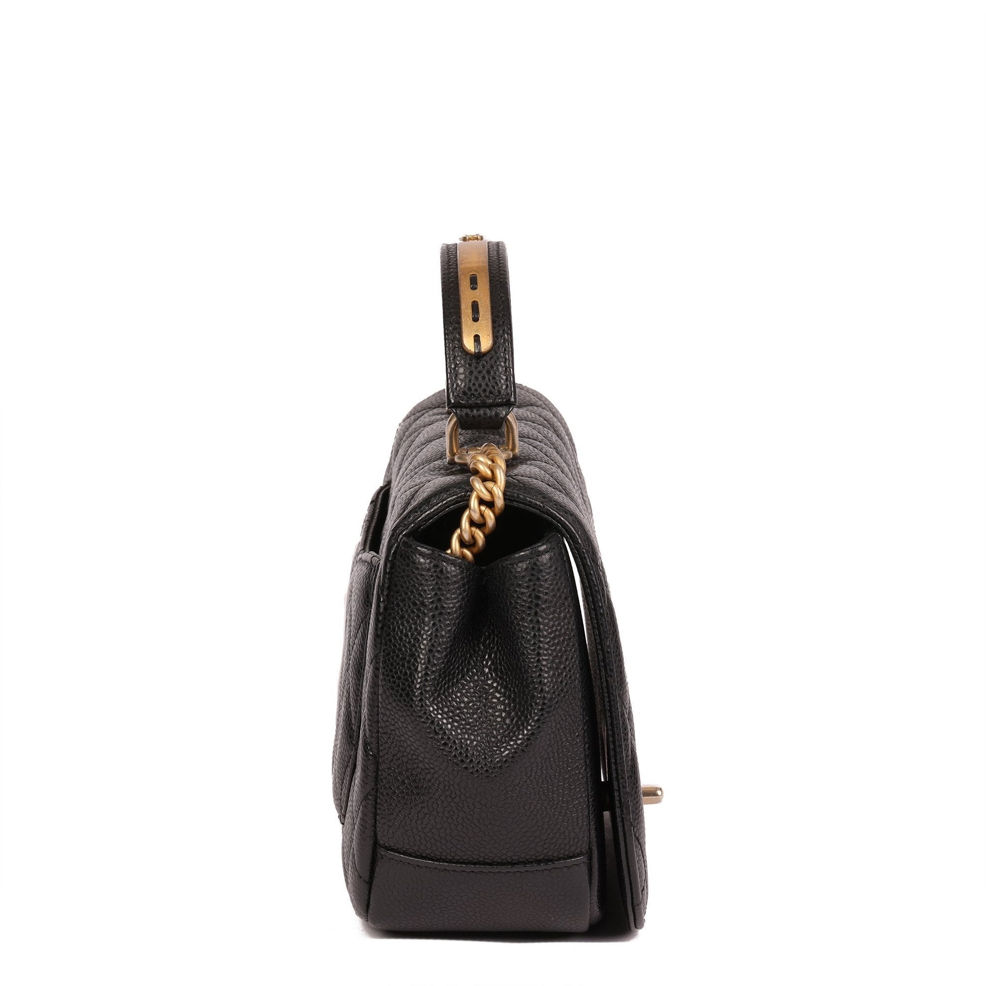 Chanel Black Quilted Caviar Leather Medium Classic Top Handle Flap Bag