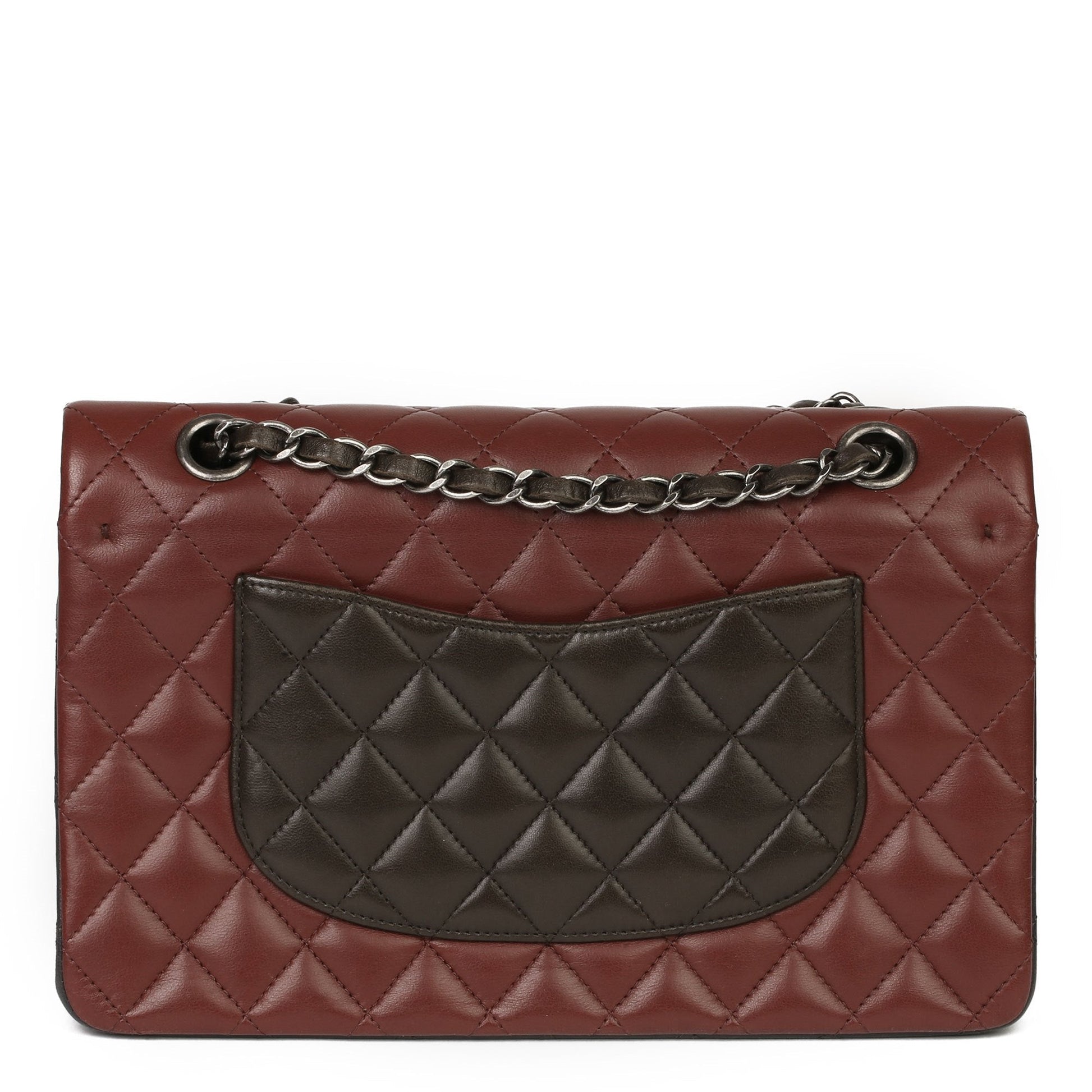 Chanel Burgundy, Black & Khaki Lambskin Medium Classic Double Flap Bag