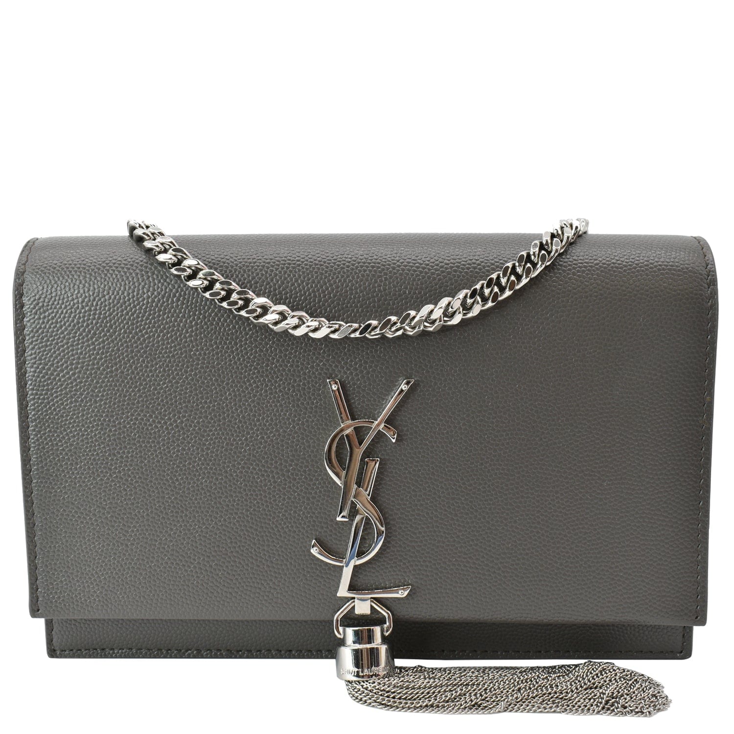 YSL Saint Laurent Yves Kate Tassel Shoulder Bag Grey Hot Deals Leather Gray Small