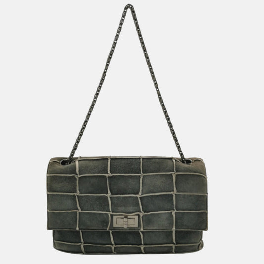 Chanel 2.55 Flap Chocolate Bar Suede Green Shoulder Bag Green 1