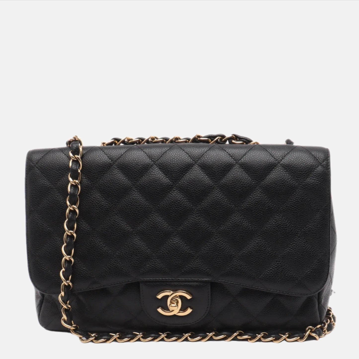 Chanel Classic Flap Jumbo Caviar Single Flap Black Gold Leather Handbag