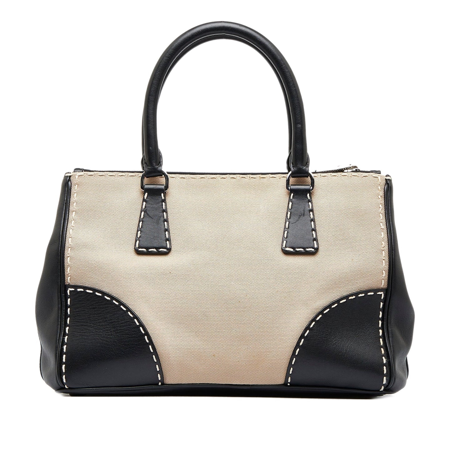 Prada City Calf Hand Stitched Galleria Double Satchel Small Zip Satchel Bag