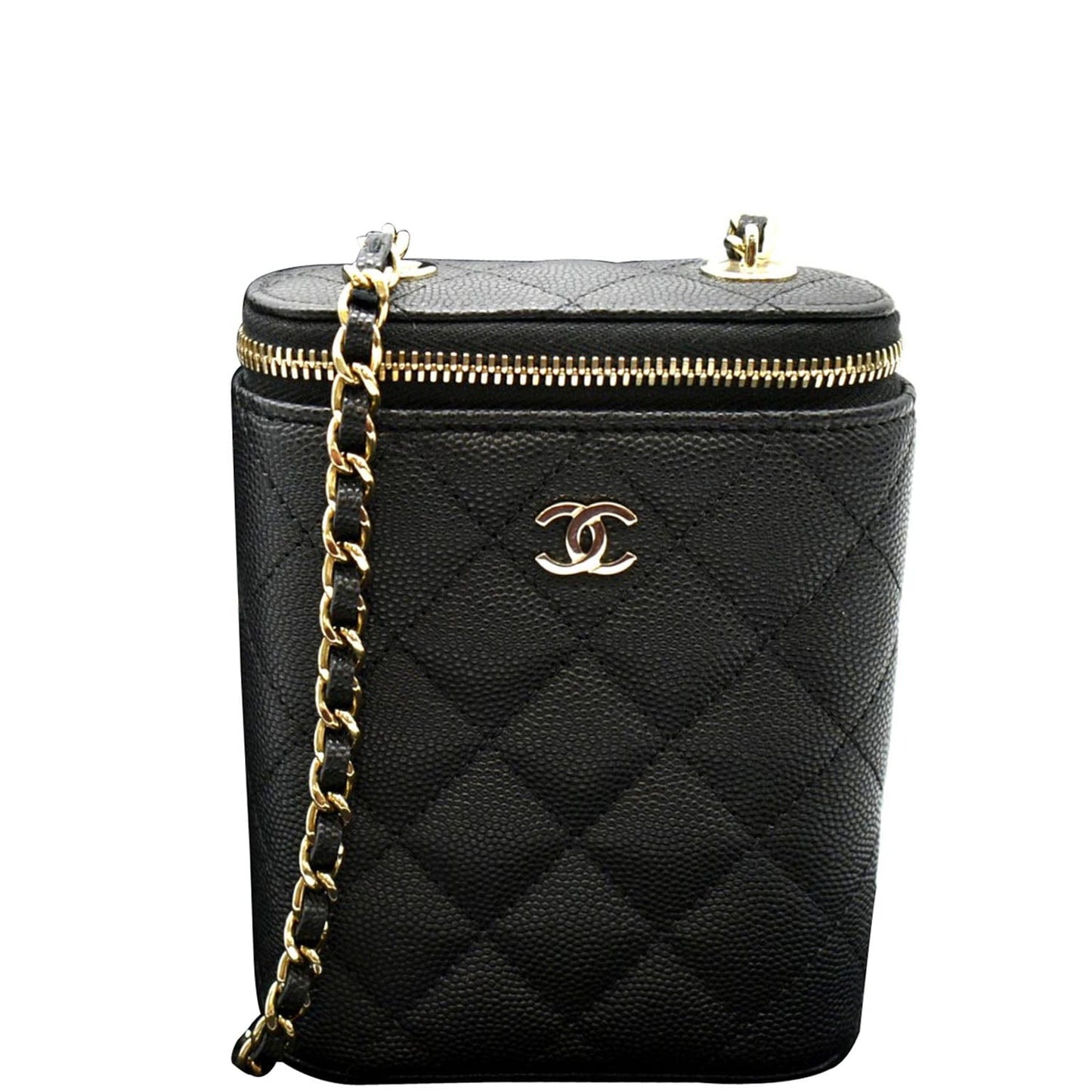Chanel Vertical Caviar Quilted Vanity Leather Black Travel Bag