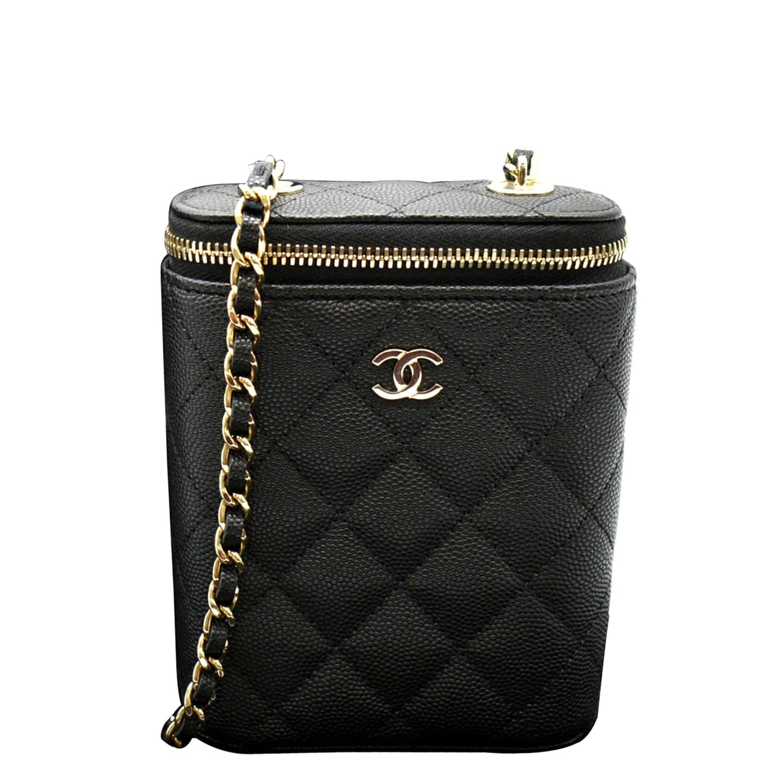 Chanel Vertical Caviar Quilted Vanity Leather Black Travel Bag