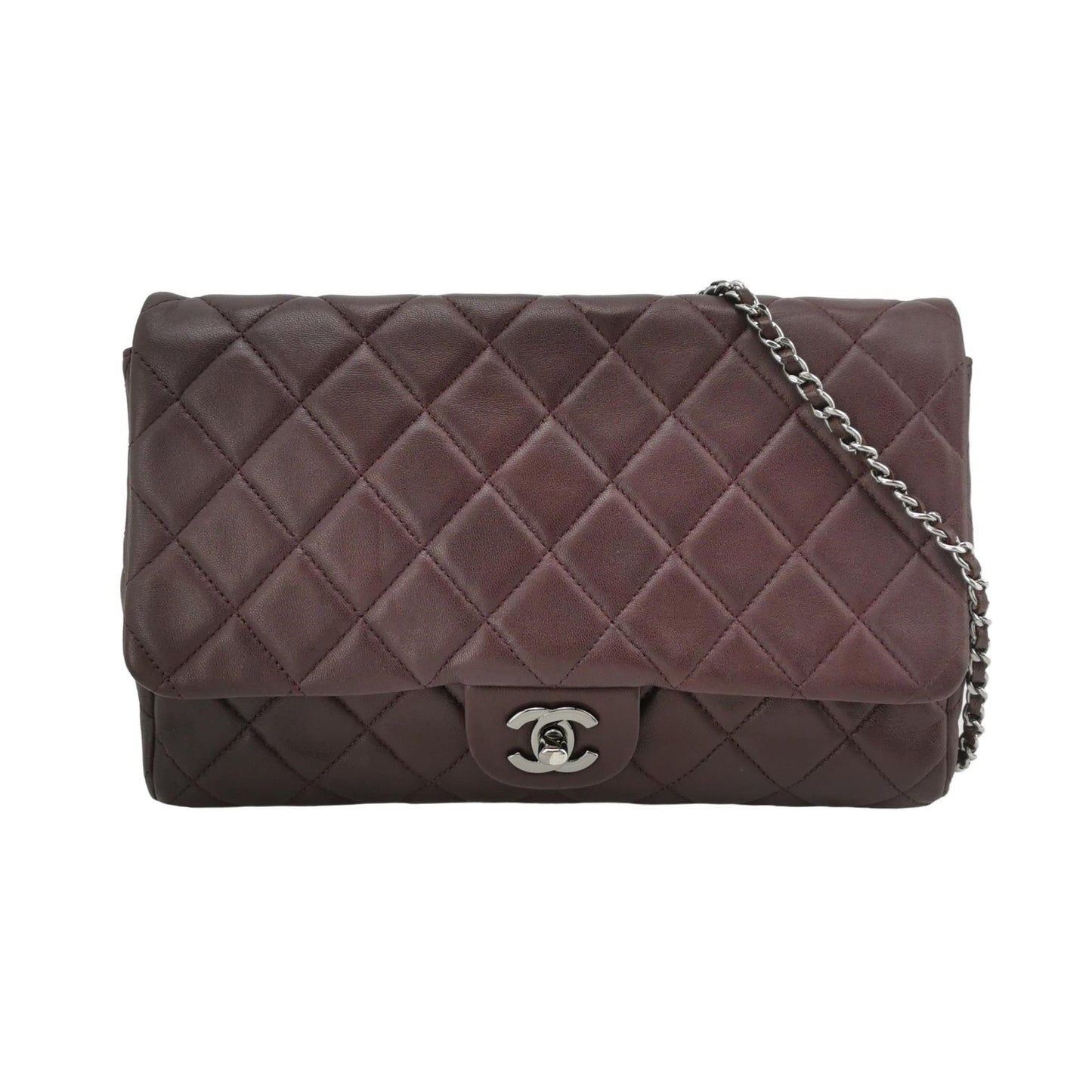 Chanel Envelope Burgundy Wine Lambskin Hardware Silver Leather Shoulder Bag