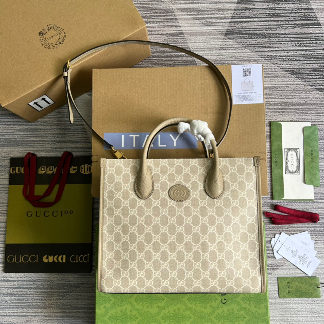 gg Interlocking G , ’s Beige Small Tote Bag