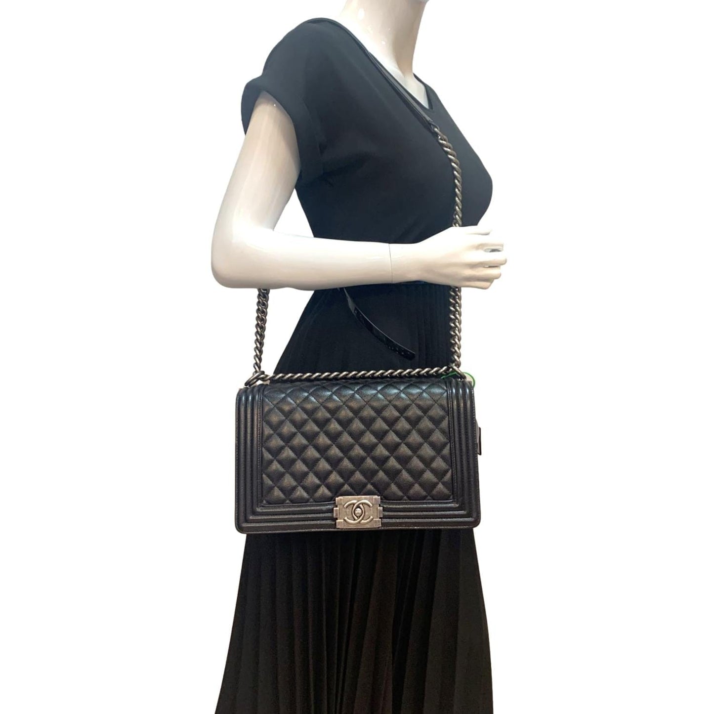 Chanel Boy Flap Caviar Quilted Leather Black Travel Bag Flap Black