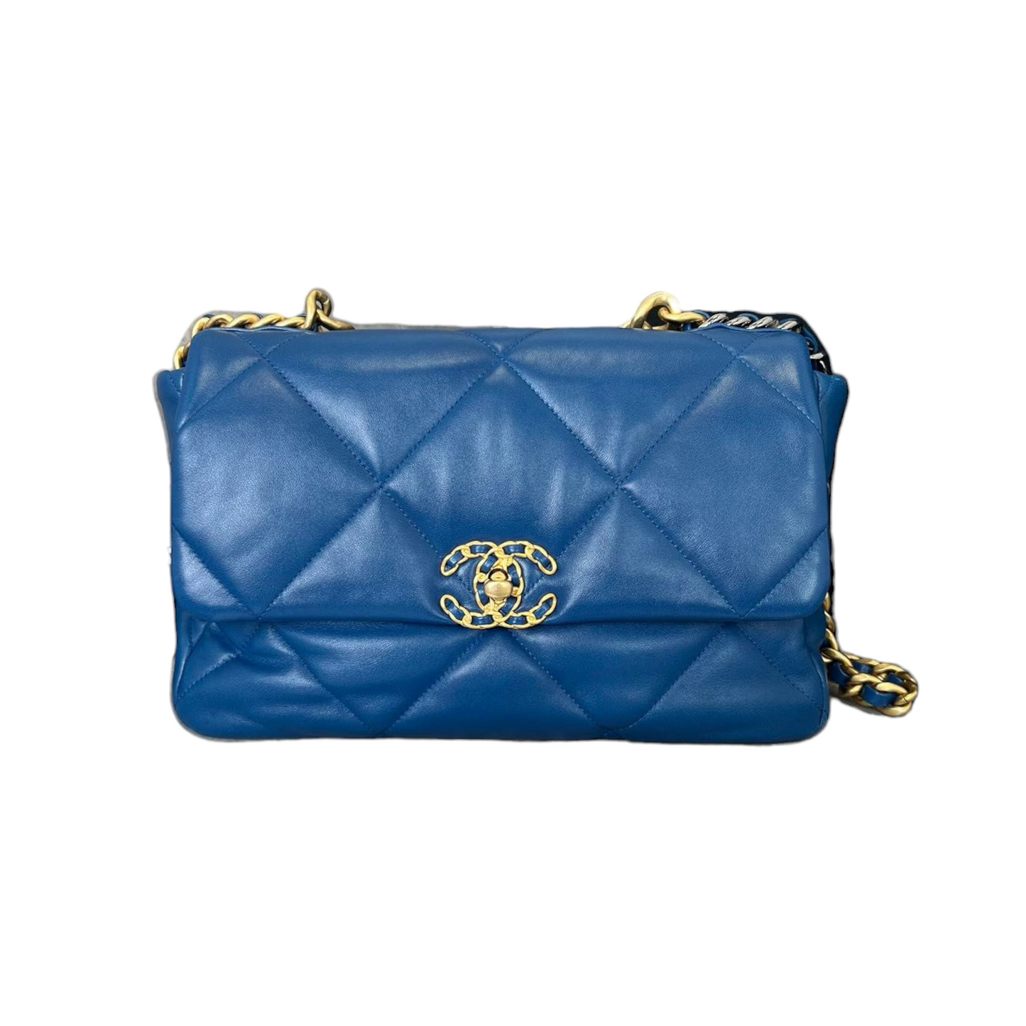 Chanel 19 Goatskin Handbag Leather Blue Crossbody Bag
