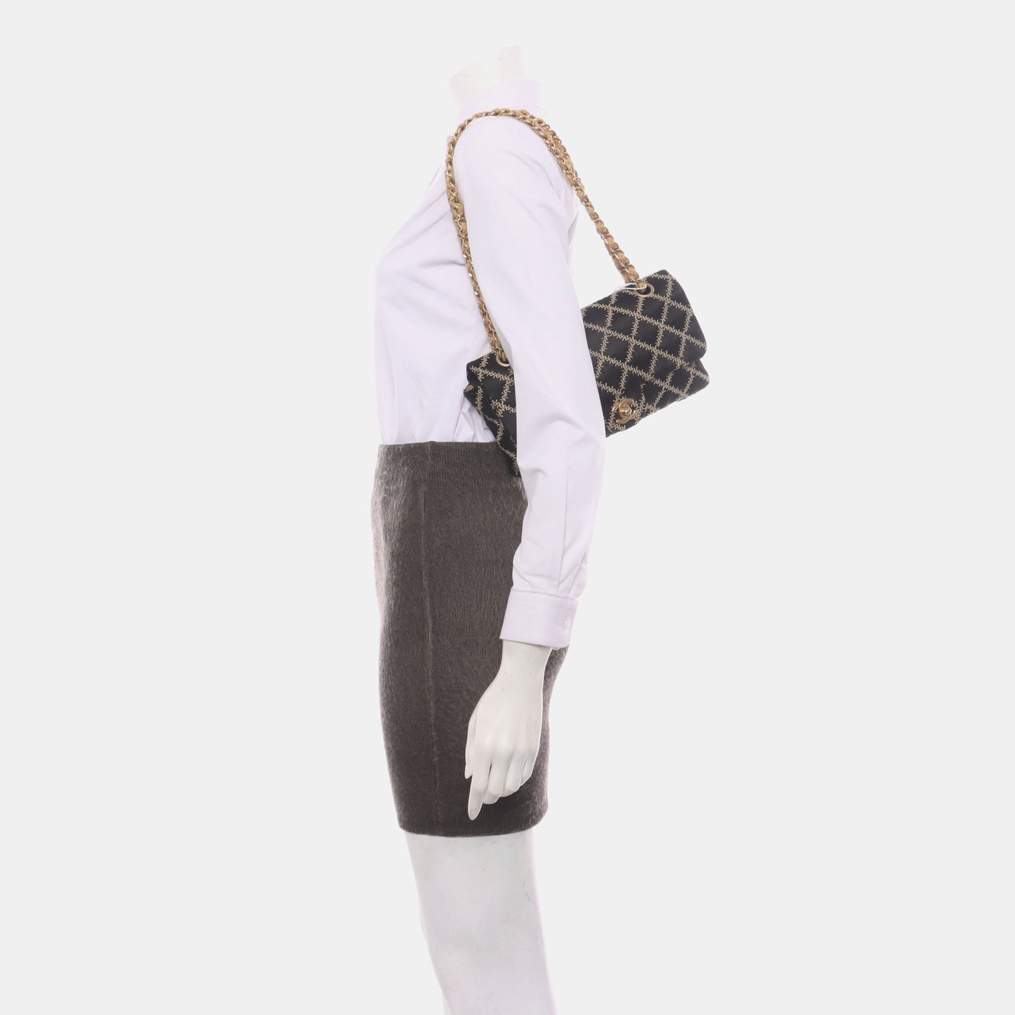 Chanel Wild Stitch Silk Flap Hardware Black Gold Shoulder Bag