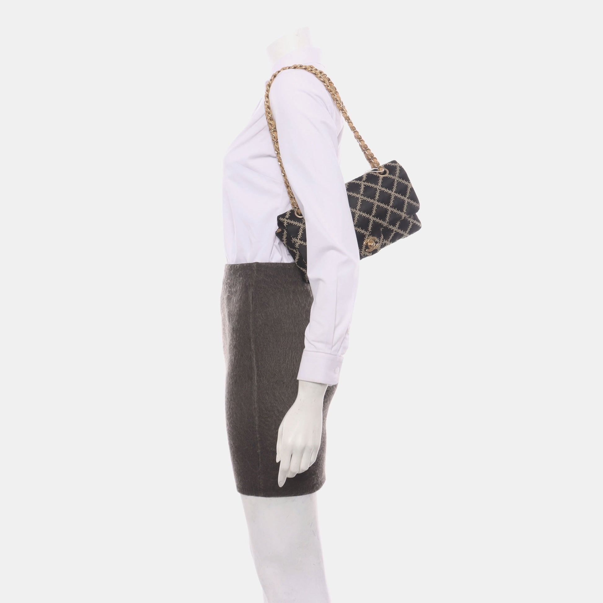 Chanel Wild Stitch Silk Flap Hardware Black Gold Shoulder Bag