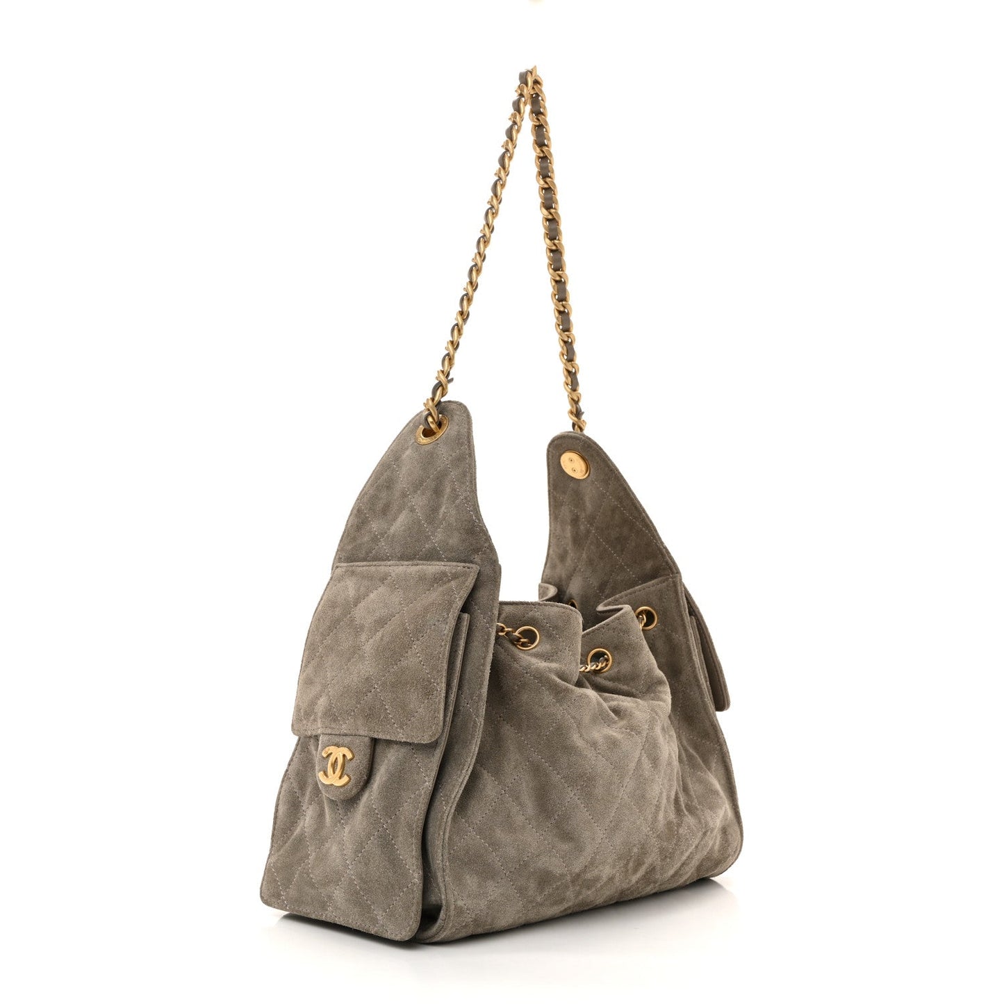 Chanel Suede Quilted Small 25 Handbag Dark Grey