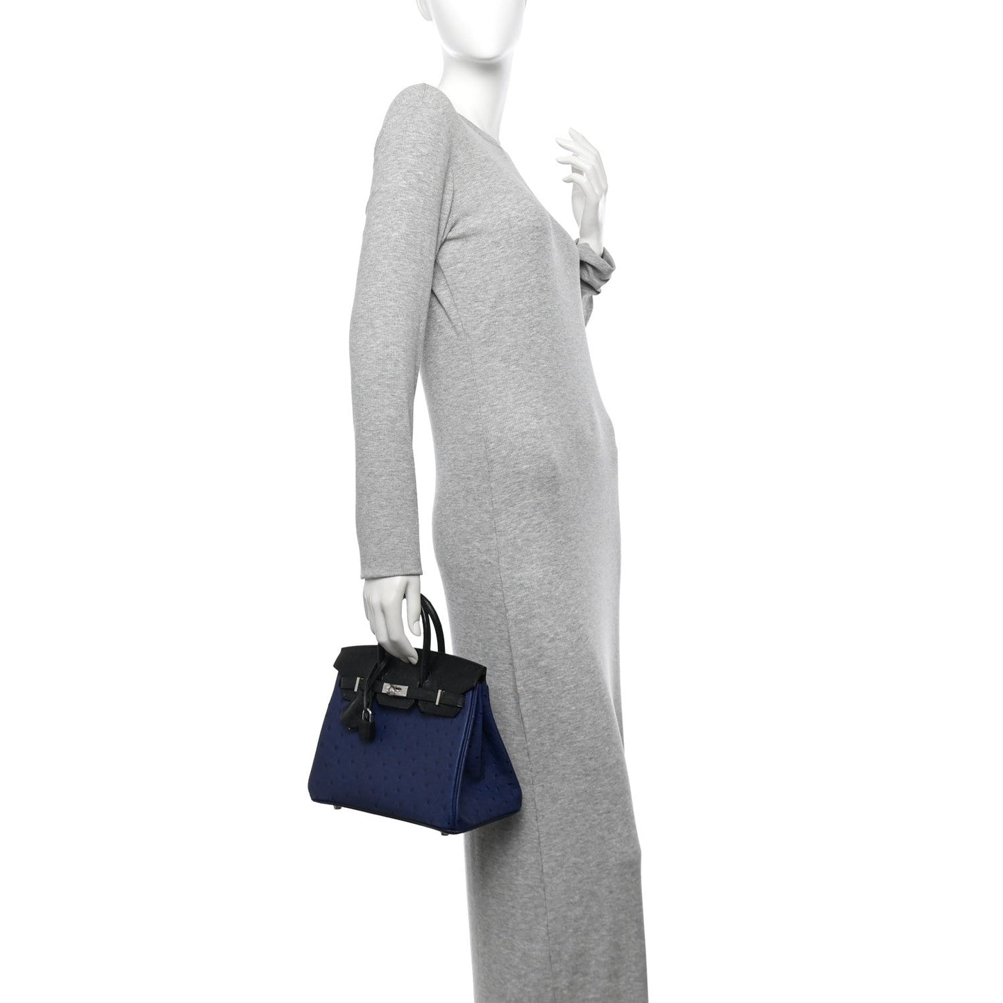 Hermes Ostrich Bi Color Birkin Bleu Iris Handbag Black Travel Bag