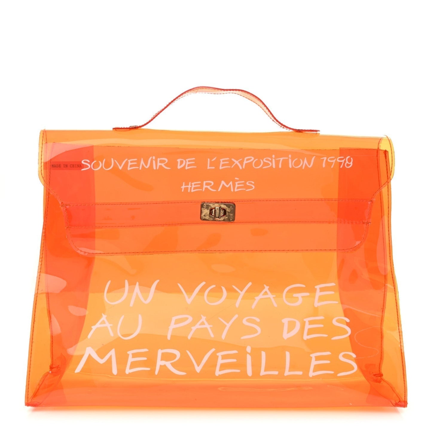 Hermes Vinyl Souvenir De Exposition Kelly Handbag Orange Travel Bag