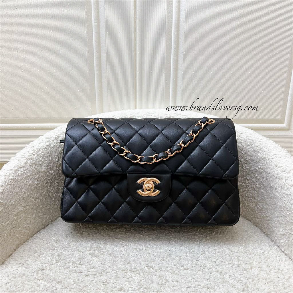 Chanel Small Classic Flap Cf In Black Lambskin And Rose Gold Hw Bag