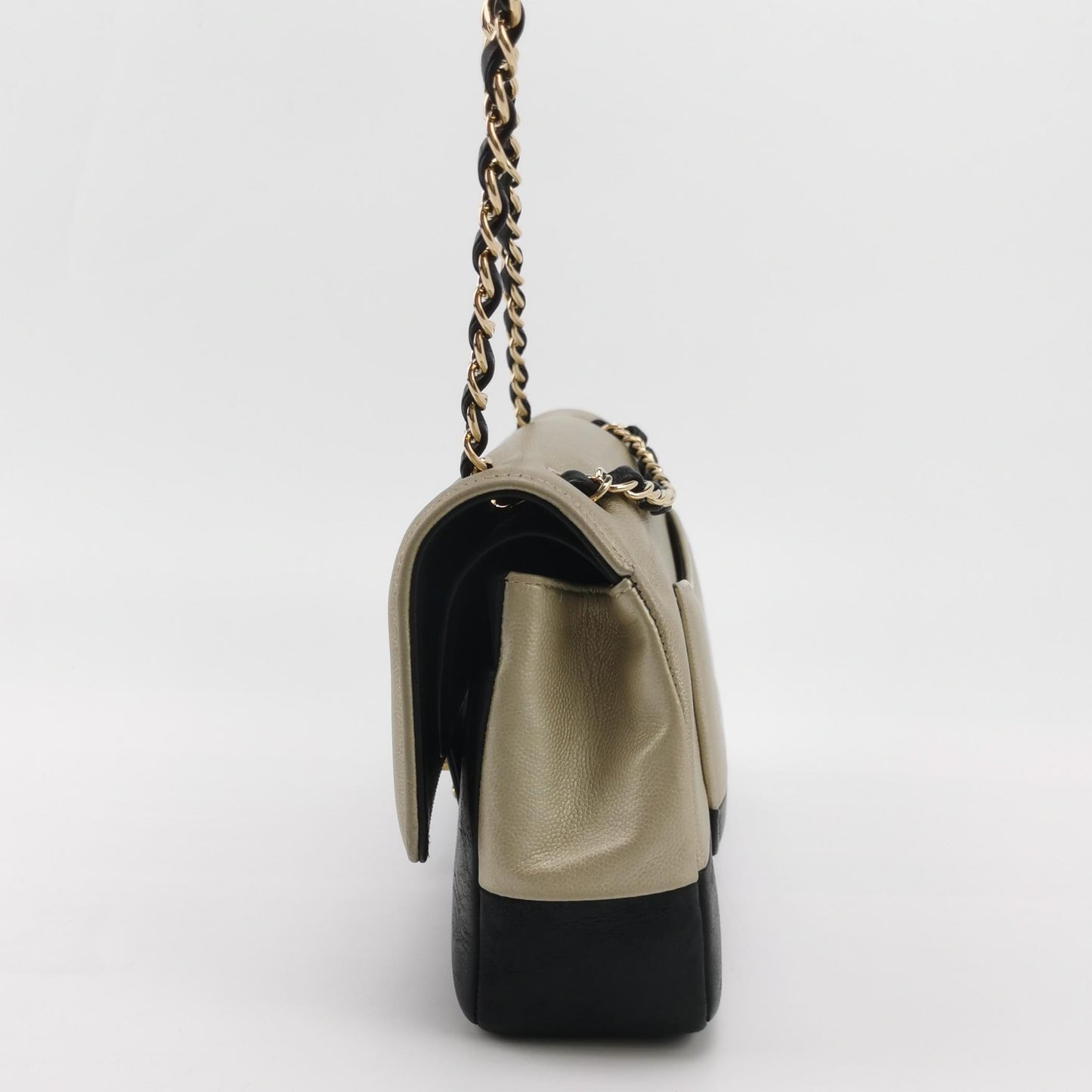 Chanel Classic Flap Calfskin -tone Hardware Black Gold Leather Shoulder Bag