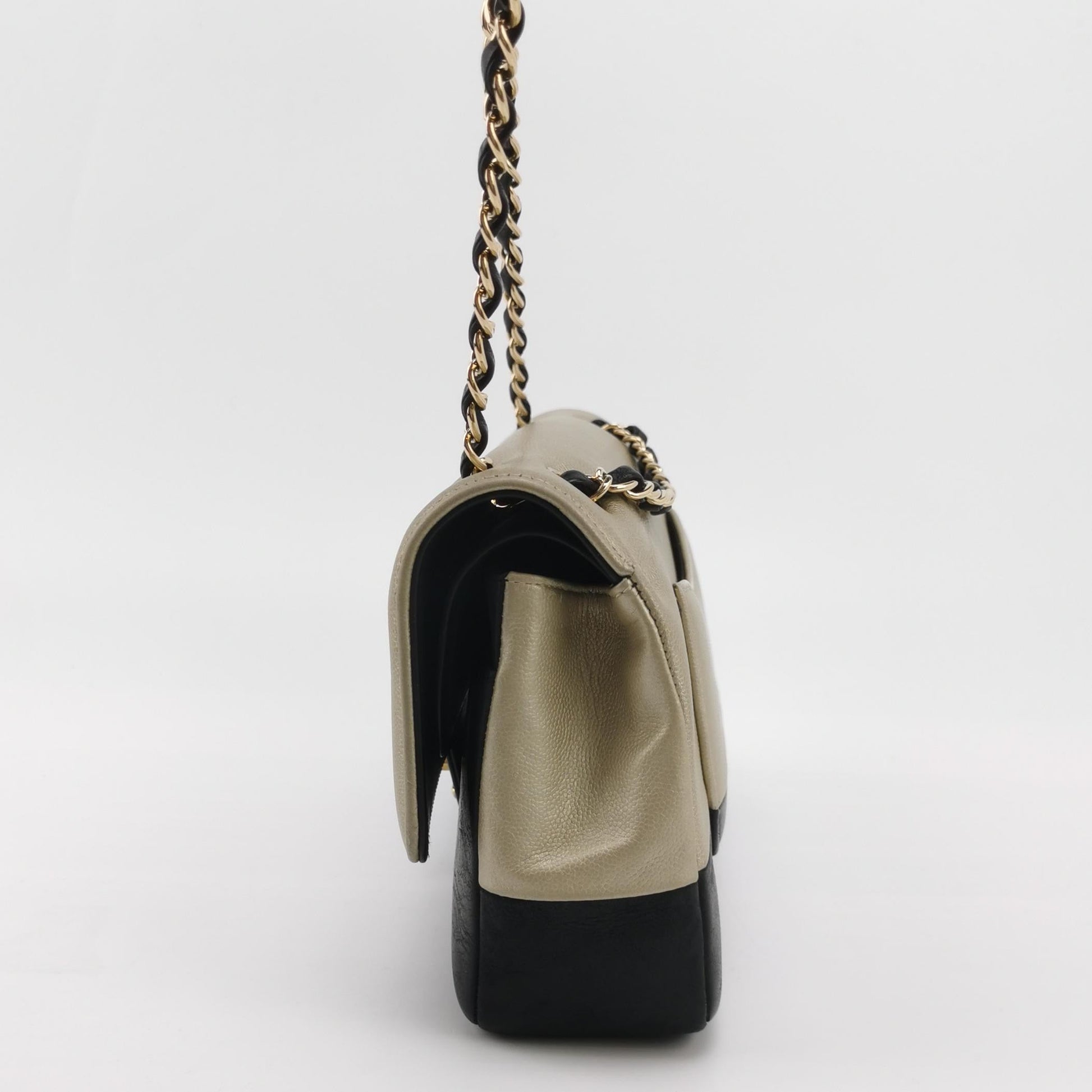 Chanel Classic Flap Calfskin -tone Hardware Black Gold Leather Shoulder Bag