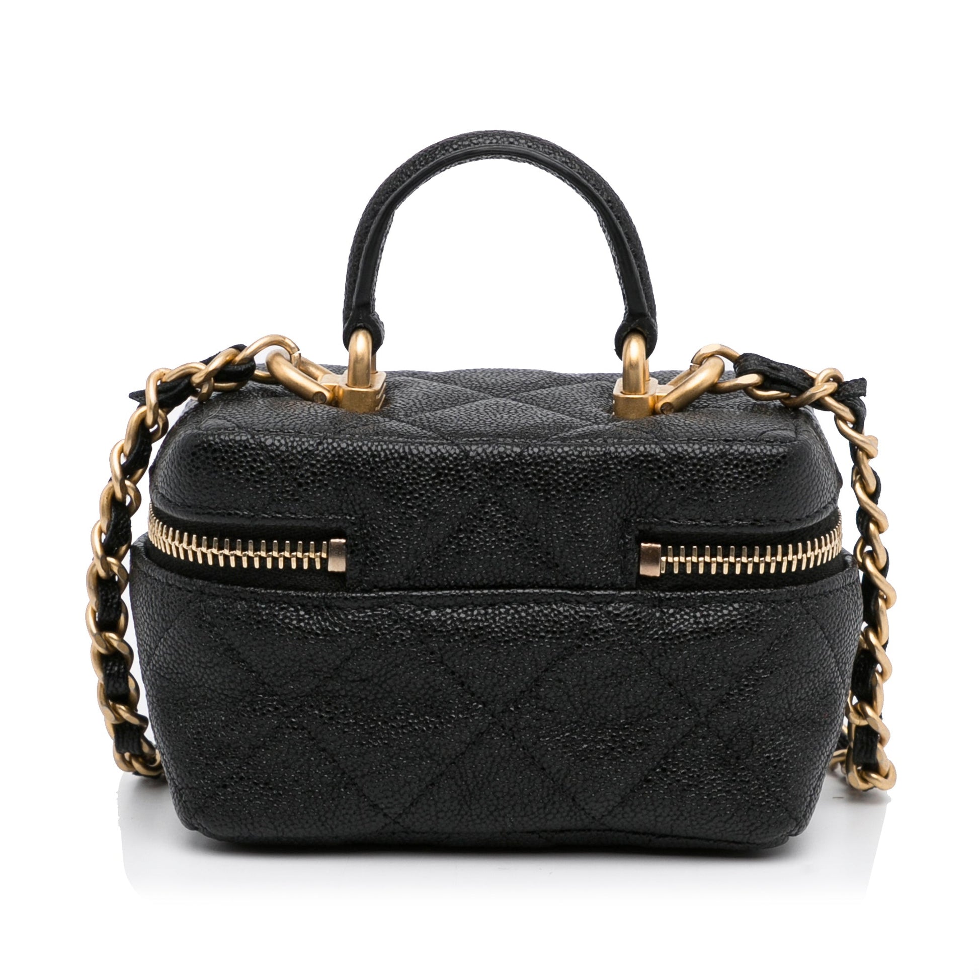 Black Chanel Micro Caviar Vanity Case with Chain Satchel