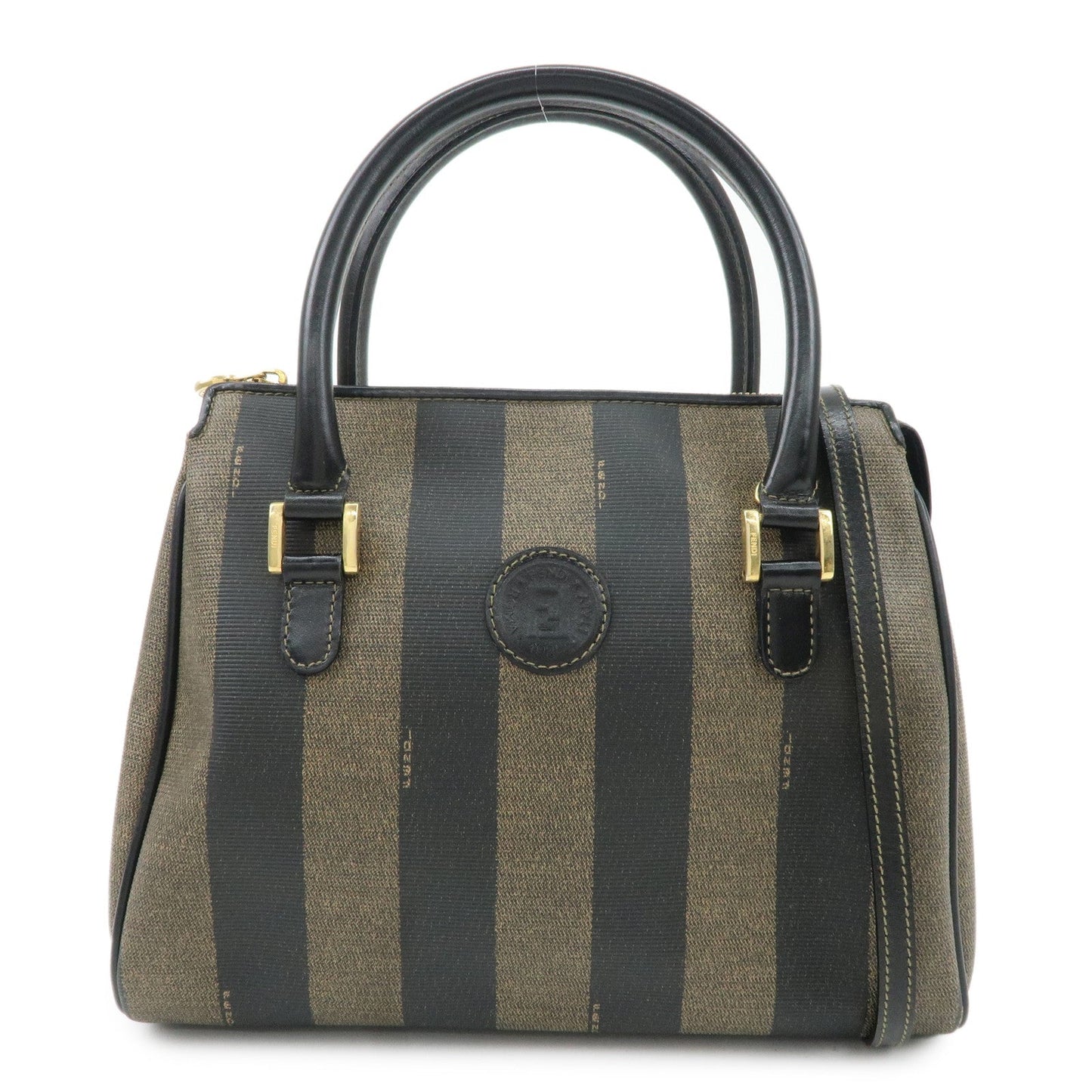 Fendi Pequin PVC 2Way Bag Hand Bag d Leather Black Brown Handbag