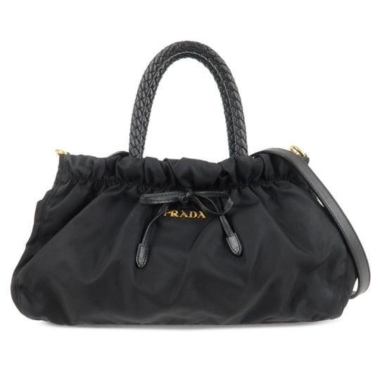 Prada Shoulder Bag Ribbon 2Way d Leather Nylon Black