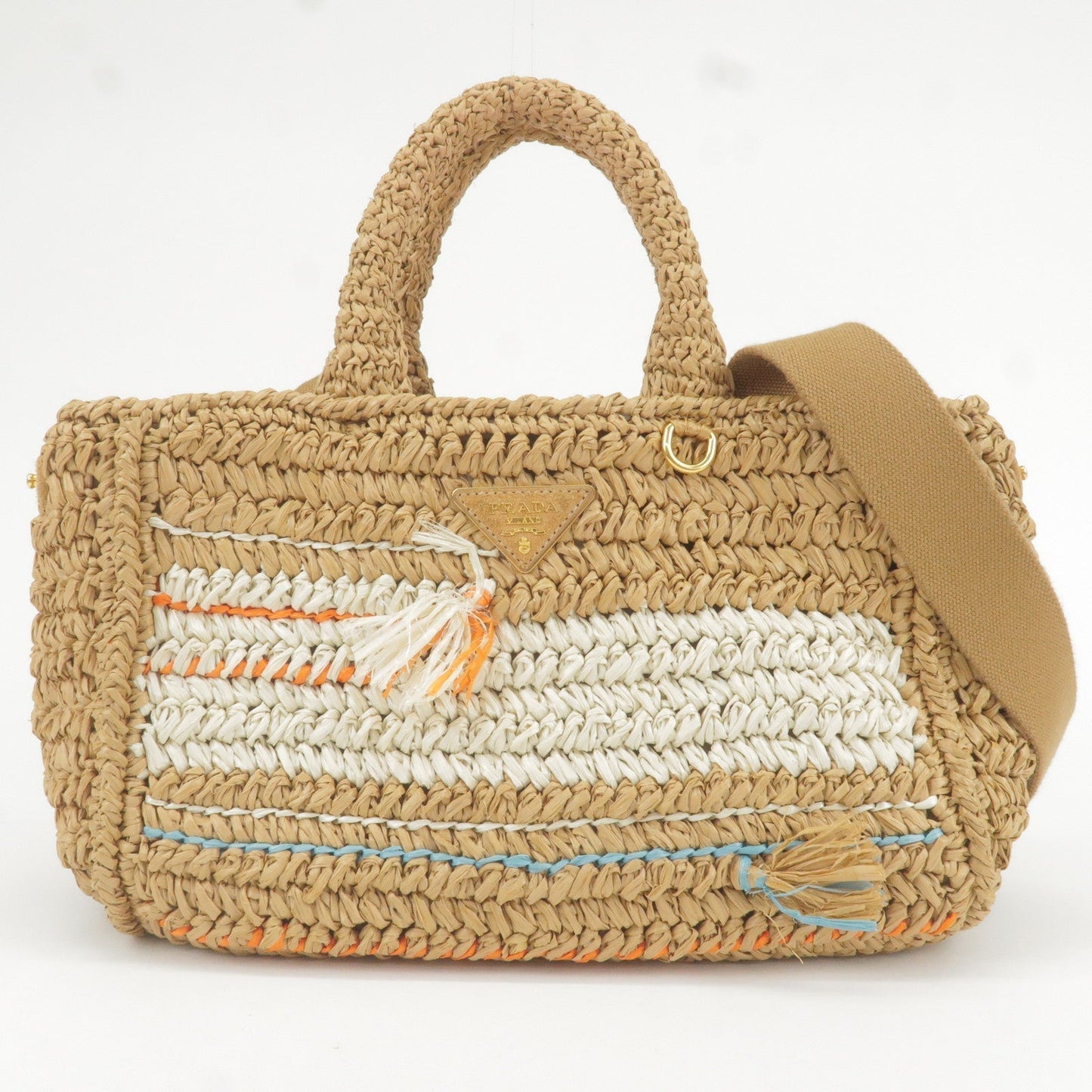 Prada Prada Raffia Tricot Canapa 2Way Basket Bag Hand Travel Bag