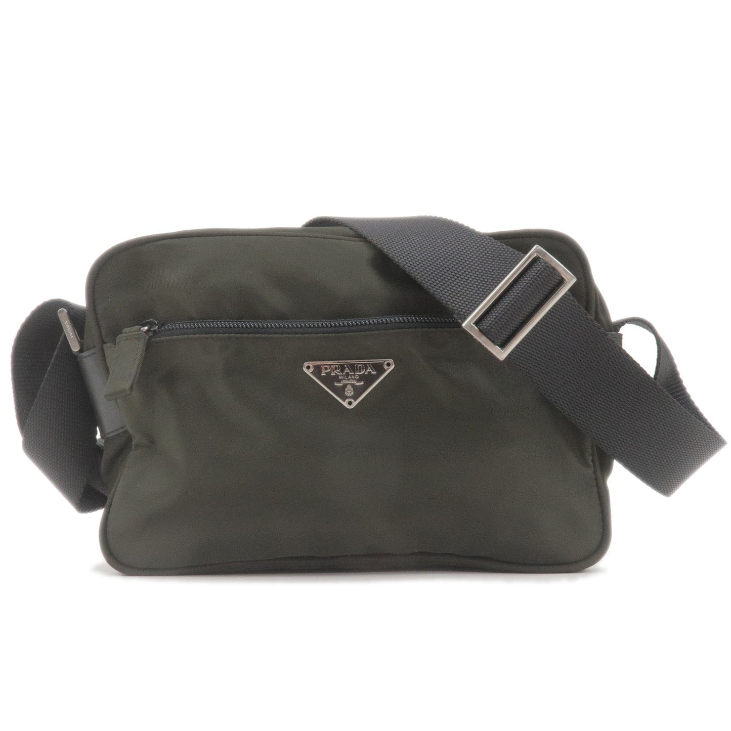 Prada Prada Logo Nylon Leather Shoulder Bag Khaki Black