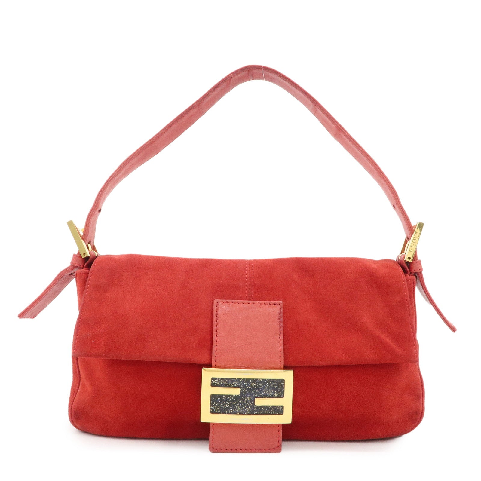 Fendi Shoulder Bag Mamma Baguette d Leather Suede Red