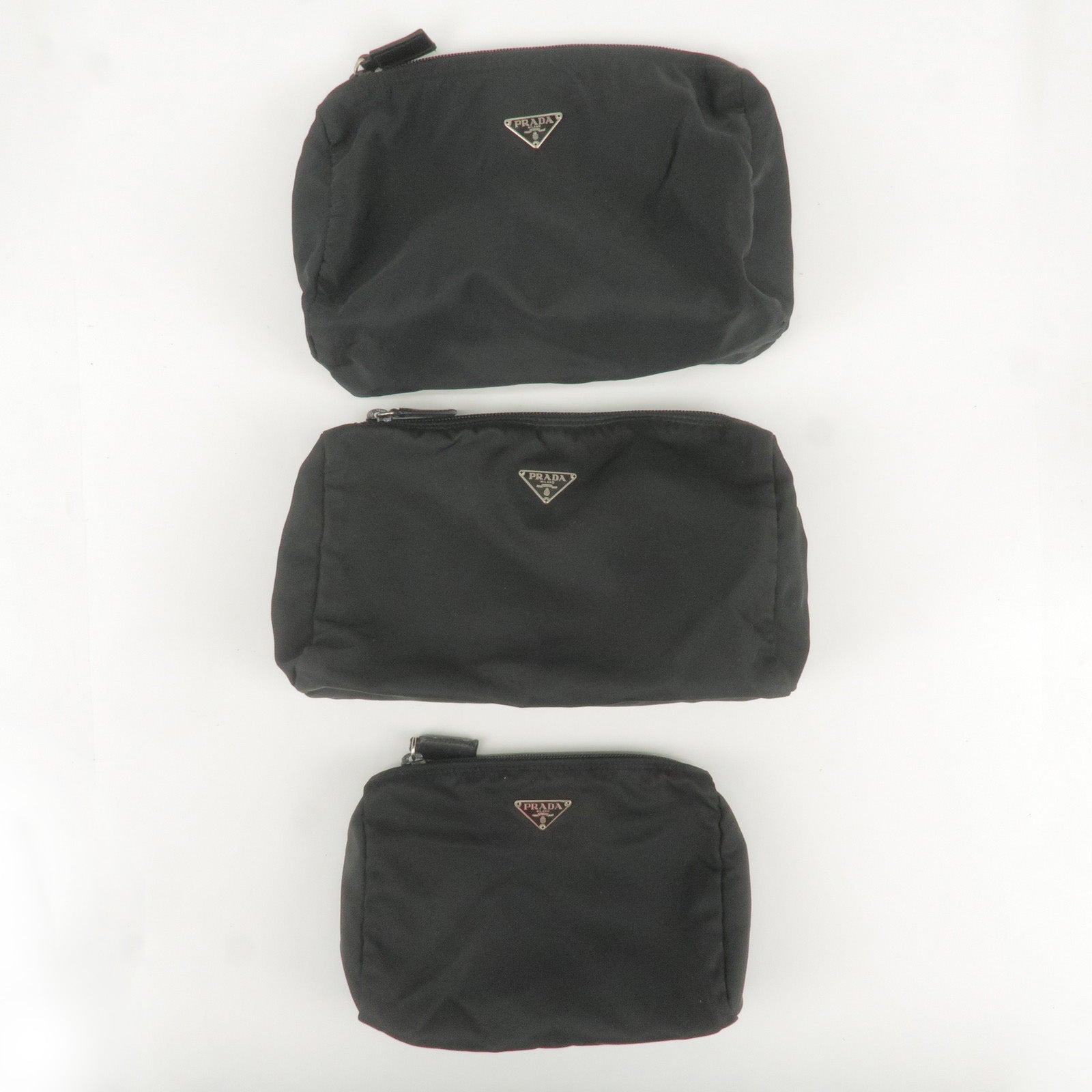 Prada Prada Set Of 3 Logo Nylon Cosmetic Pouch Clutch Bag