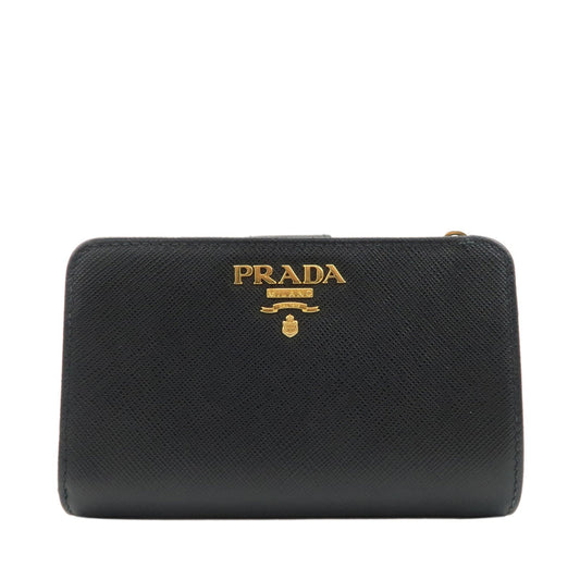Prada Bi-Fold Wallet Purse d Leather Saffiano Black Handbag