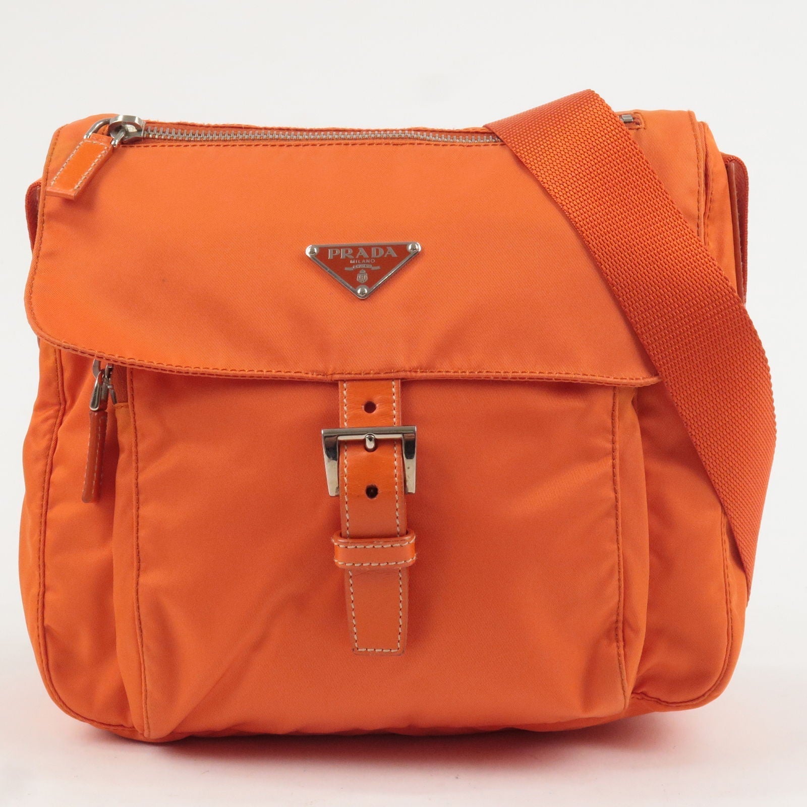 Prada Prada Logo Nylon Leather Shoulder Bag Orange B8994