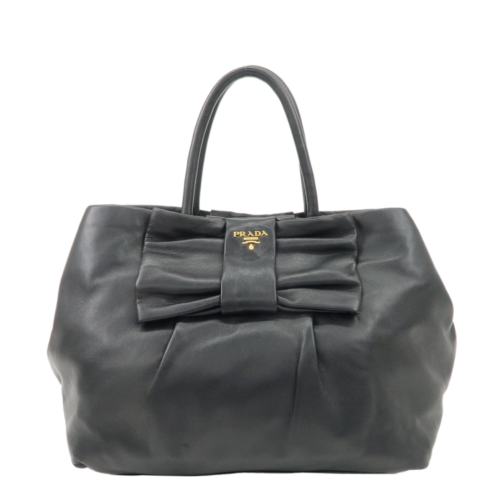Prada Tote Bag Ribbon Hand Bag d Leather Black