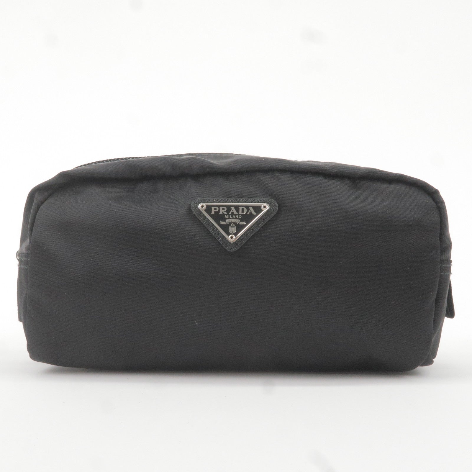 Prada Prada Logo Nylon Leather Pouch Clutch Bag Nero