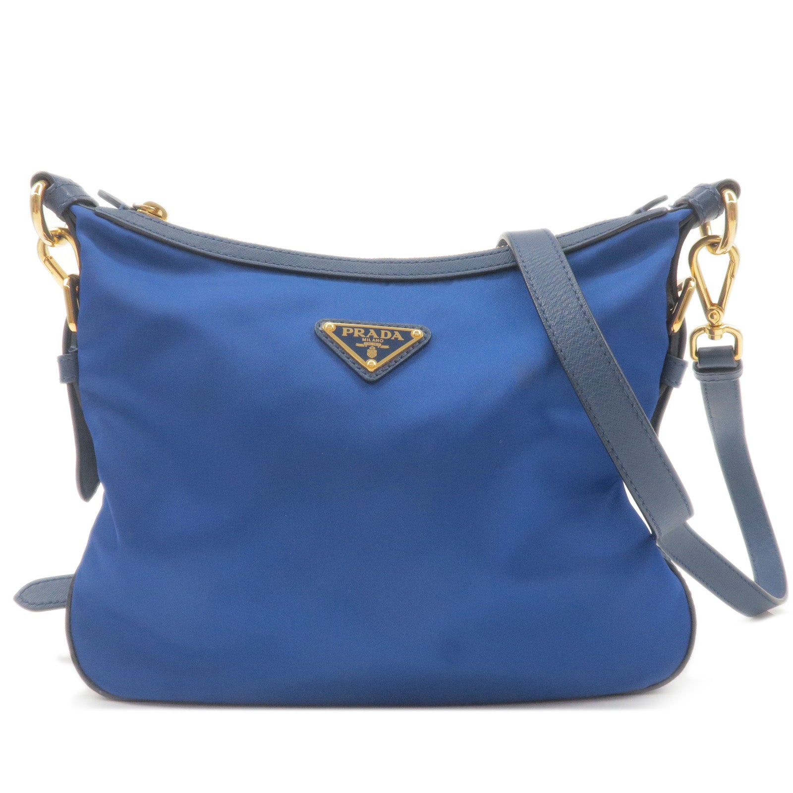 Prada Prada Logo Nylon Leather Shoulder Bag Blue Bt0706