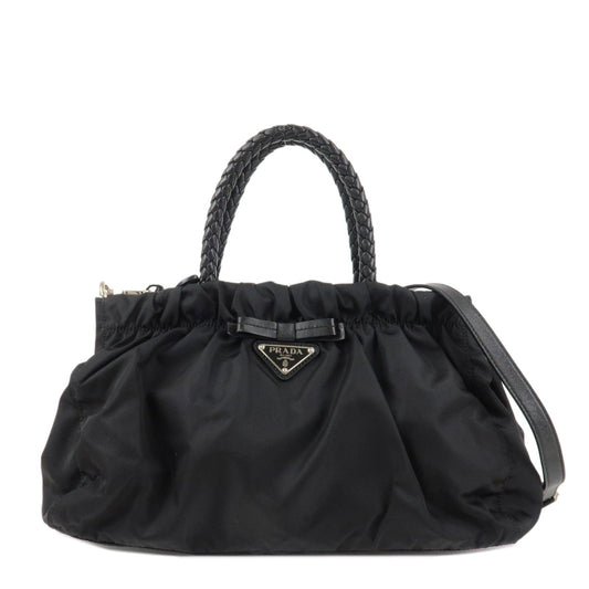 Prada Shoulder Bag Ribbon 2Way d 2 Leather Nylon Black