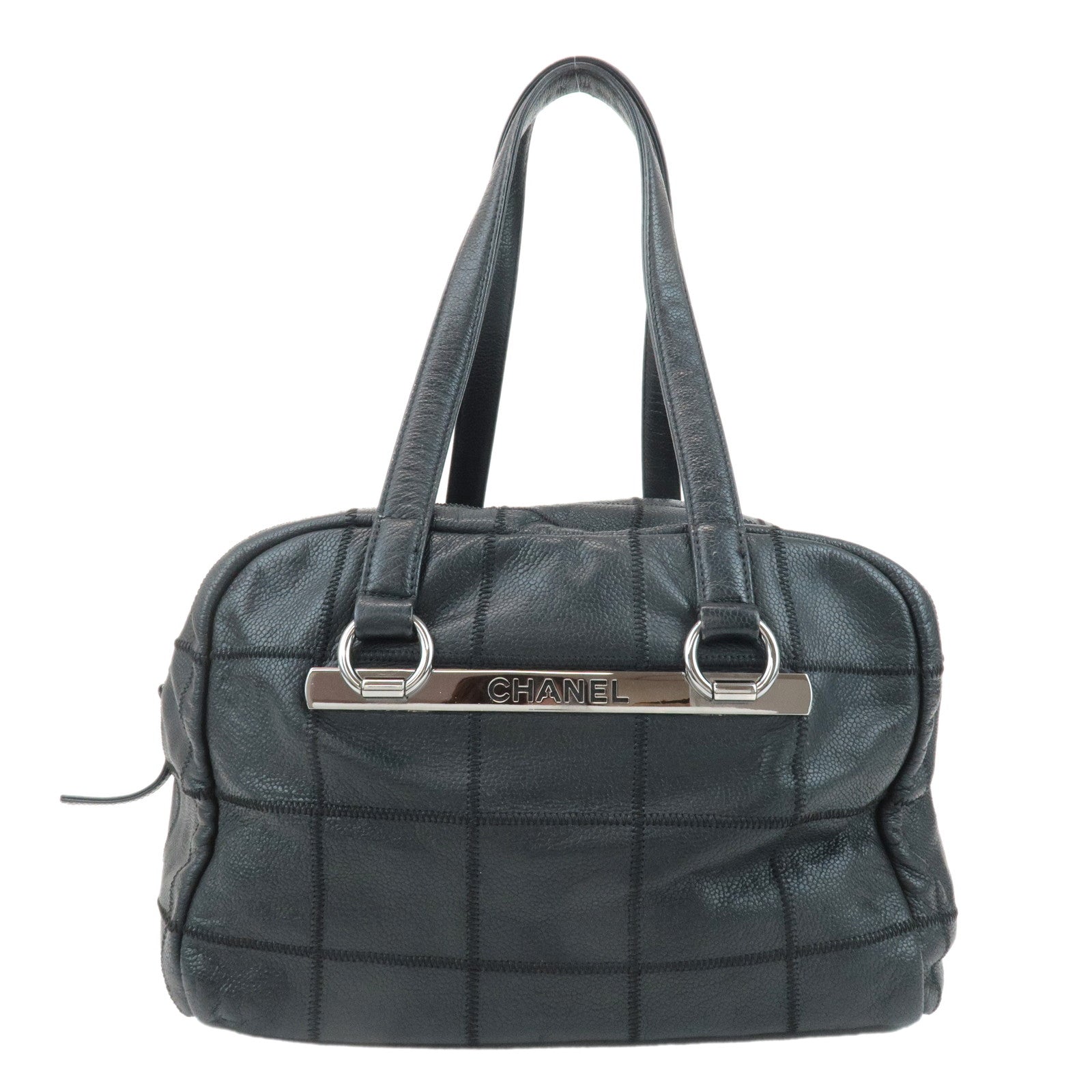 CHANEL Chocolate Bar Caviar Skin Mini Boston Bag Black A26135