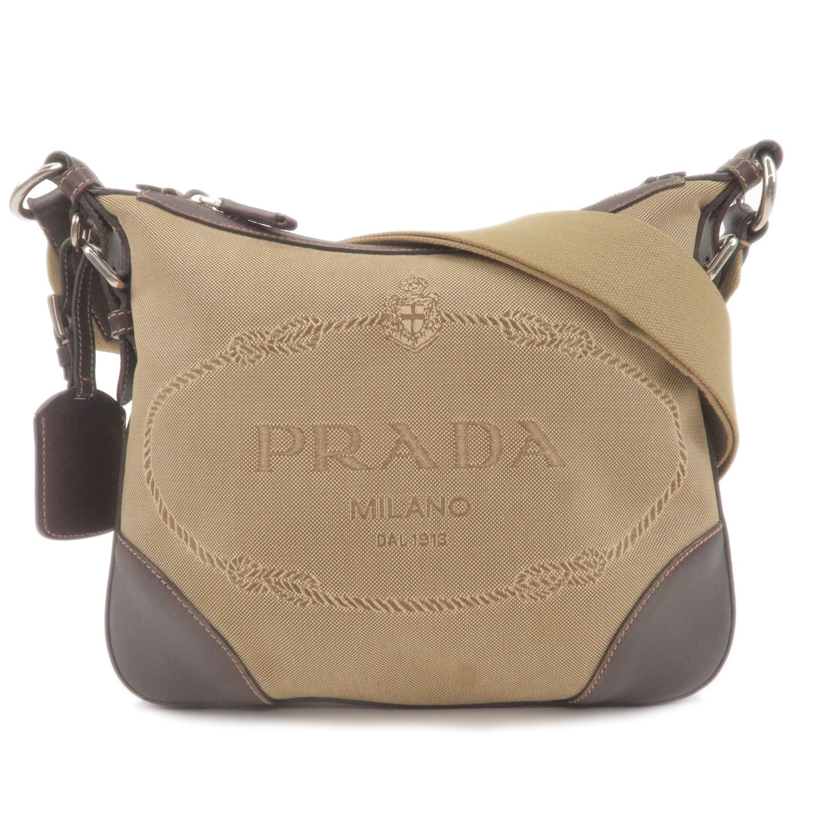 Prada Prada Logo Jacquard Leather Shoulder Bag Beige Brown Bt0534 36093 2