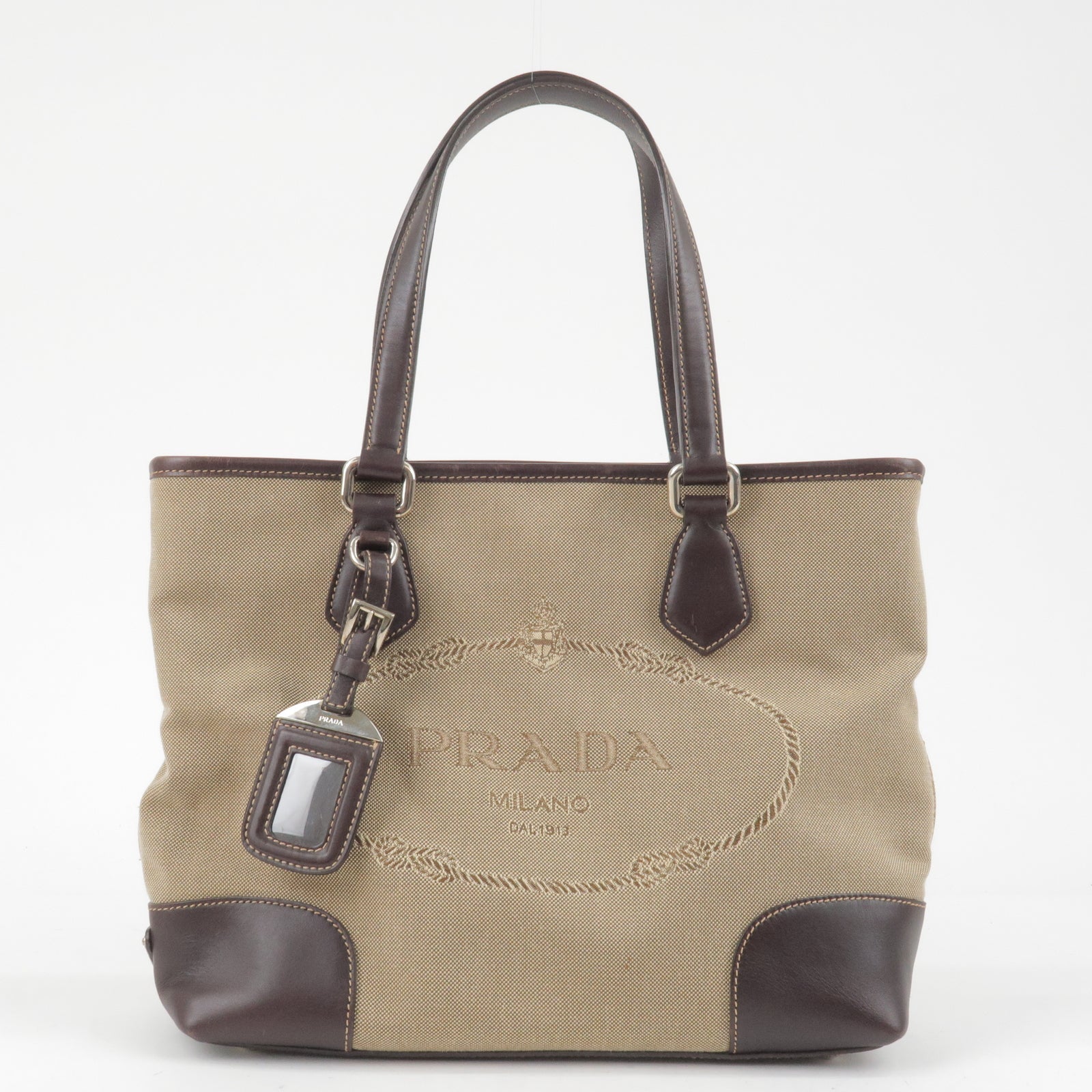 Prada Prada Logo Jacquard Leather 2Way Bag Beige Brown Travel Bag