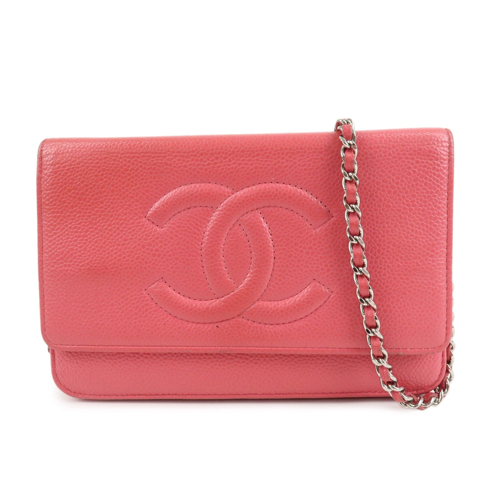 CHANEL COCO Mark Caviar Skin Chain Wallet WOC A48654 Pink