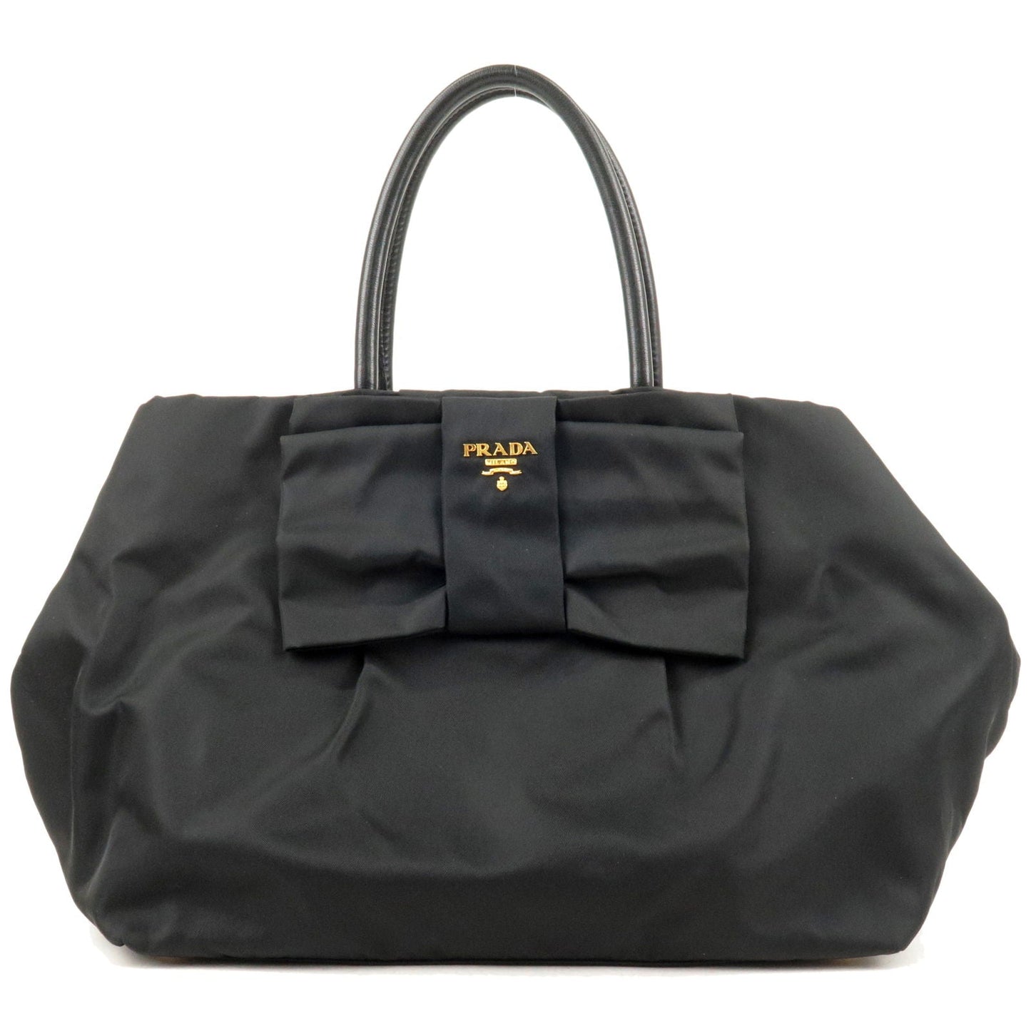Prada Prada Nylon Leather Ribbon Tote Bag Nero Black
