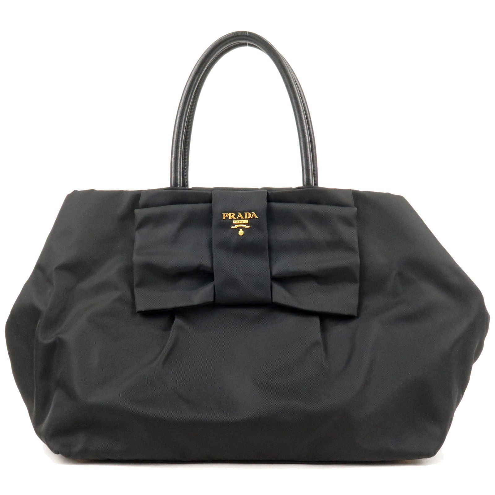 Prada Prada Nylon Leather Ribbon Tote Bag Nero Black